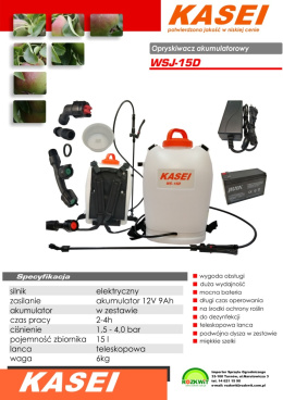 Plecakowy opryskiwacz elektryczny z zasilaniem akumulatorowym Kasei WSJ-15D (WS15D)
